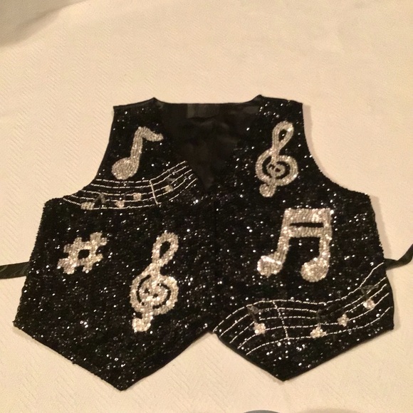 Sequin Vest musical performance stage wear full glitter music beads black silver - Picture 12 of 16